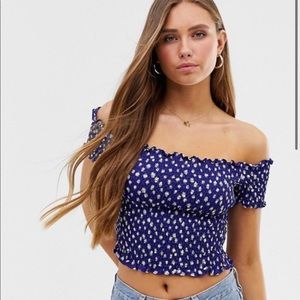 ASOS Glamorous bardot shirred crop top sz 2